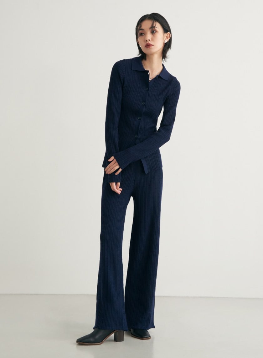 舒適坑條針織長袖上衣